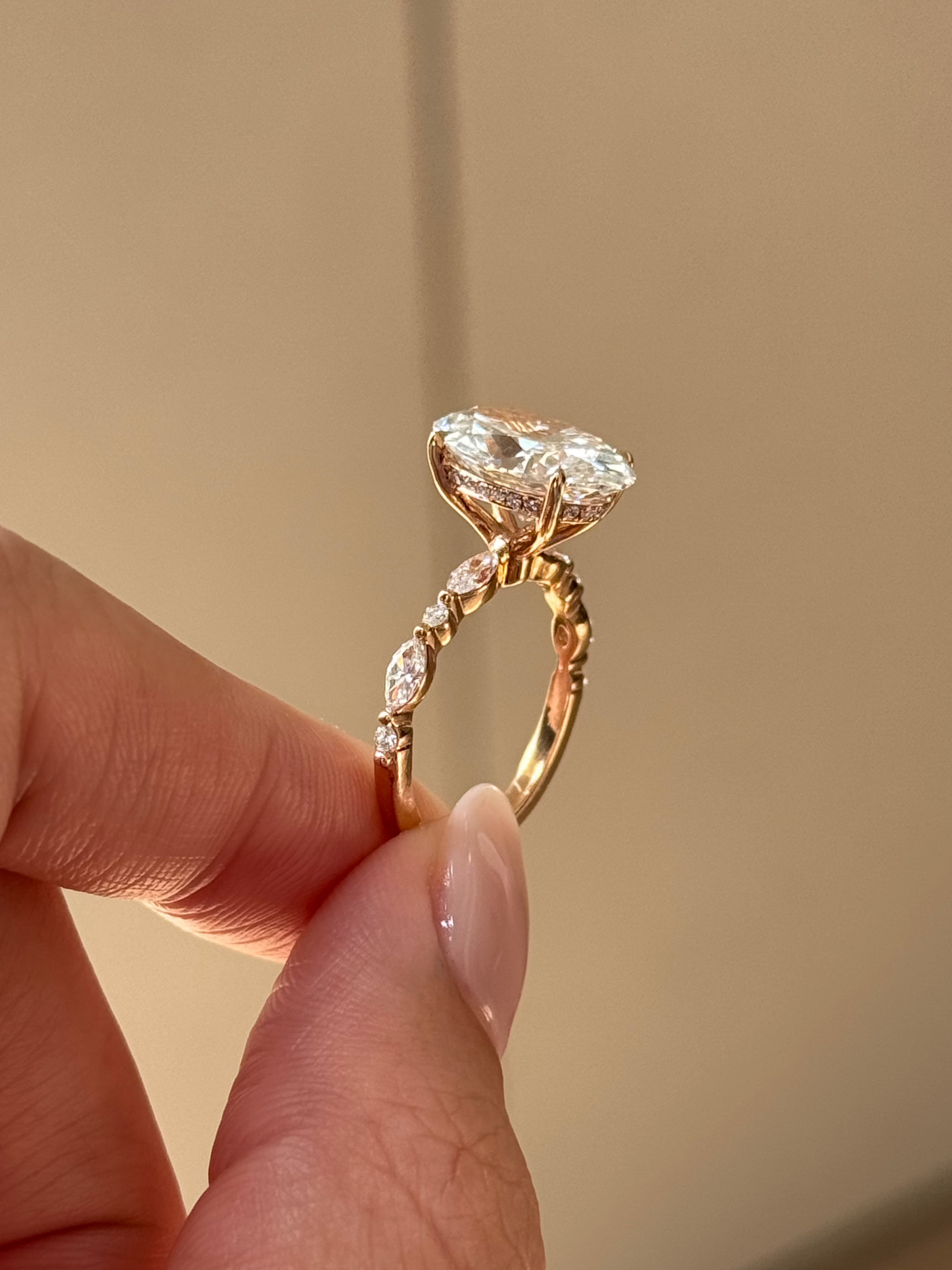 4 CT Oval Cut Lab grown Diamond Hidden Halo Engagement Ring