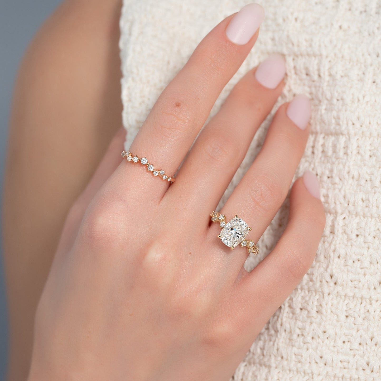 2 CT - 2.5 CT Elongated Cushion Cut Cluster Moissanite Engagement Ring