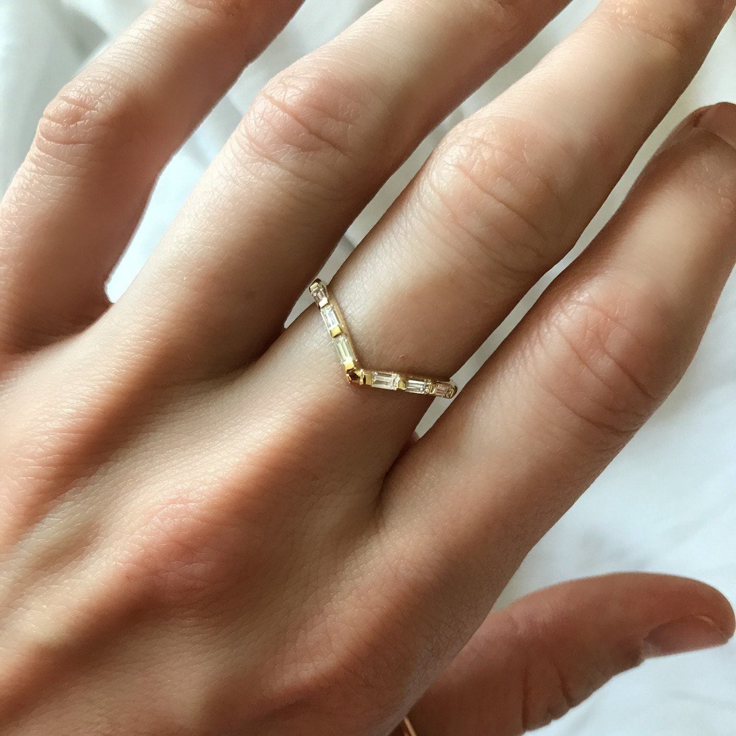 0.32 TCW Baguette CVD Diamond Chevron Bar Set Wedding Band