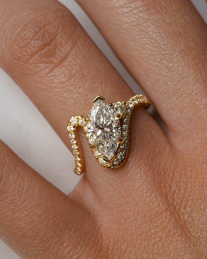 1.52 CT Marquise Cut Lab grown Diamond Side Stone with Pave Setting Engagement Ring