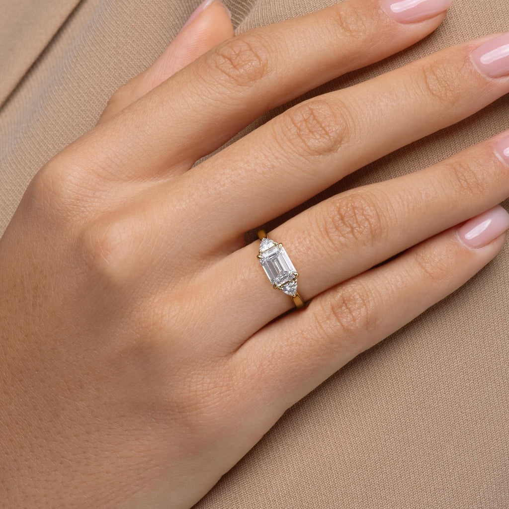 1.5 CT Emerald Cut Three Stone Moissanite Engagement Ring