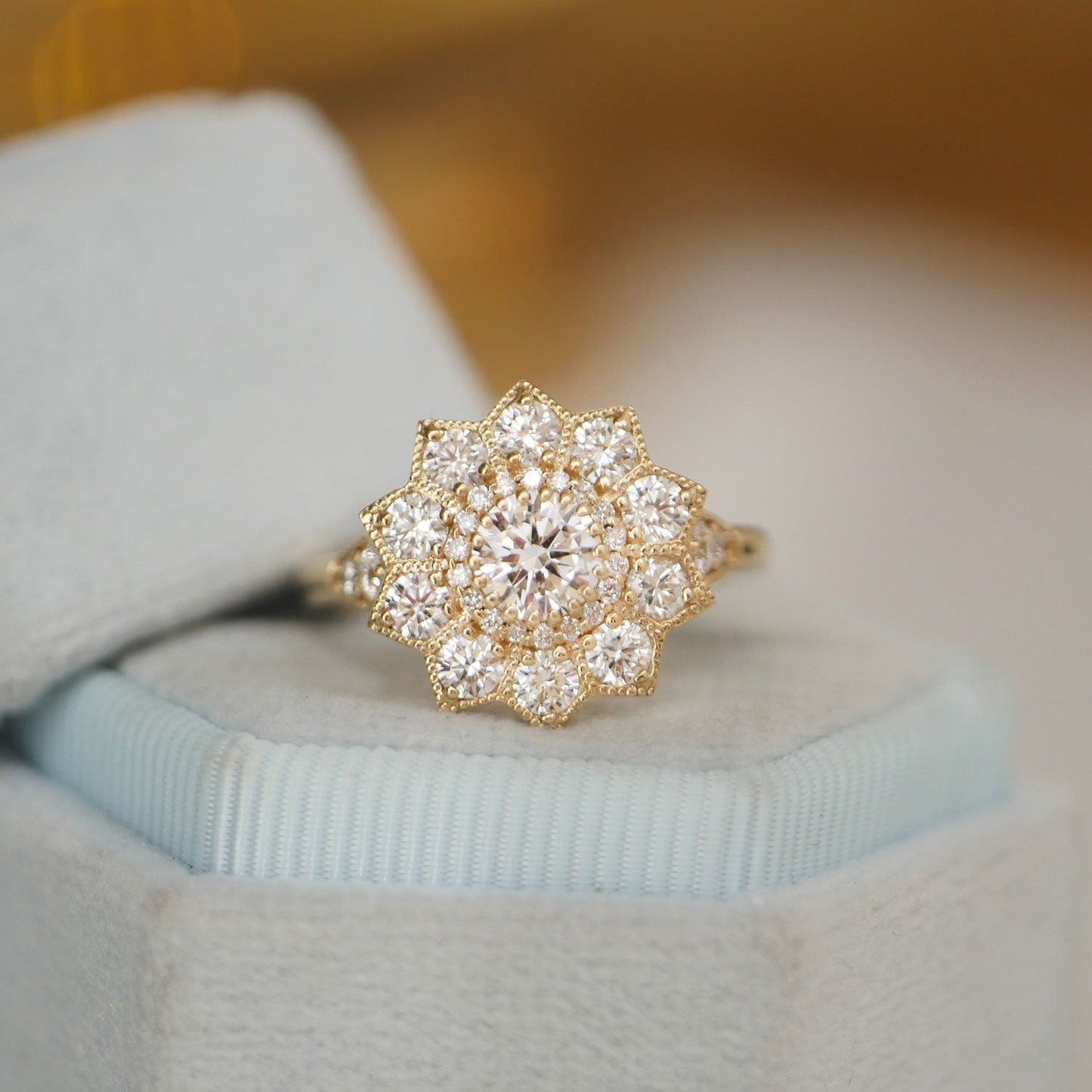 0.53 CT Round Cut Moissanite Sunflower Style Mosaic Engagement Ring