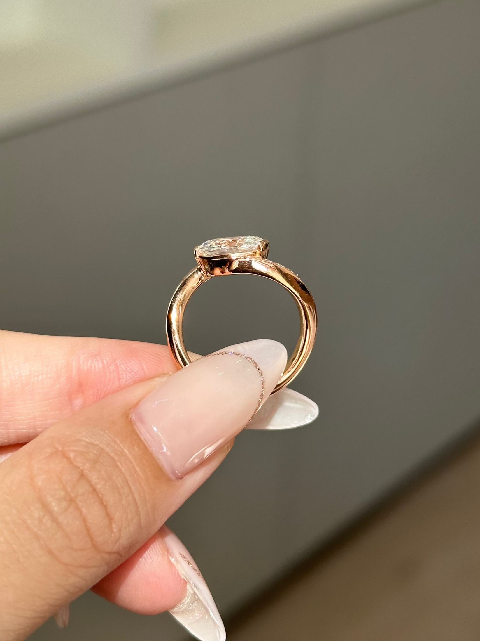1.59 CT Oval Cut Lab grown Diamond Twisted Pave Engagement Ring
