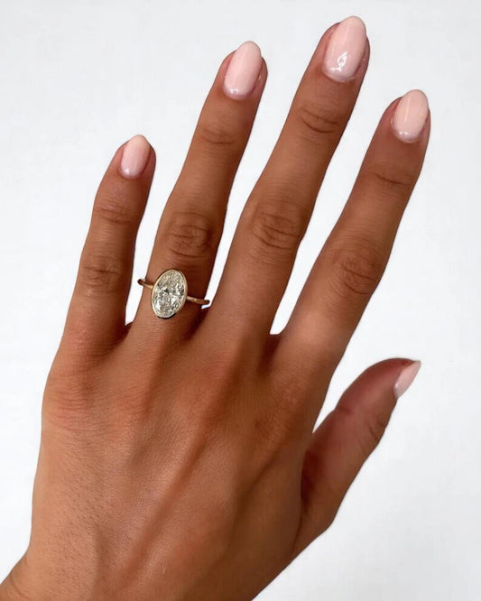 1 CT - 3 CT Oval Cut Lab grown Diamond Hidden Halo & Bezel Setting Engagement Ring