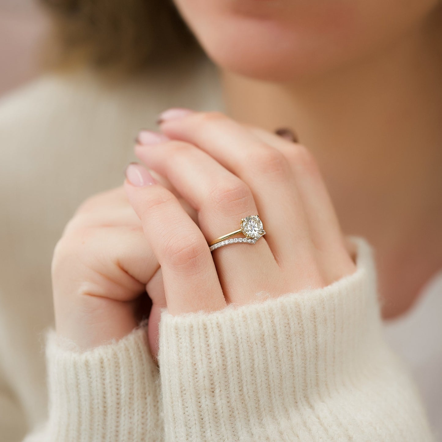 1.5 CT - 2 CT Round Cut Hidden Halo Moissanite Engagement Ring