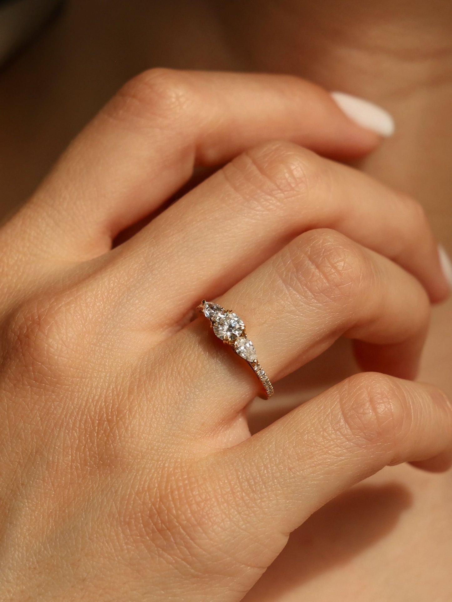 0.50 CT - 2.50 CT Round Cut Lab grown Diamond Three Stone & Pave Engagement Ring