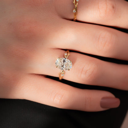 1 CT - 2 CT Oval Cut Twig Style Moissanite Engagement Ring