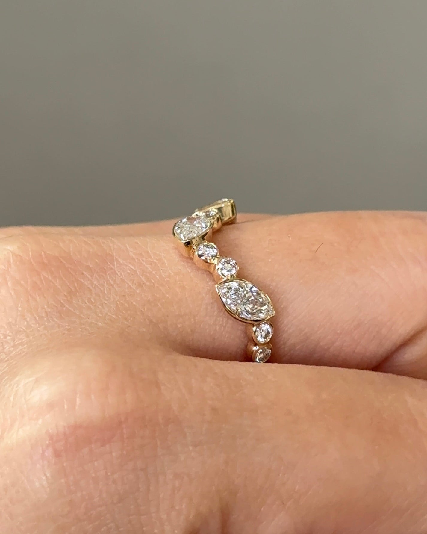 0.94 TCW Multi Shape CVD Diamond Bezel Curvy Wedding Band