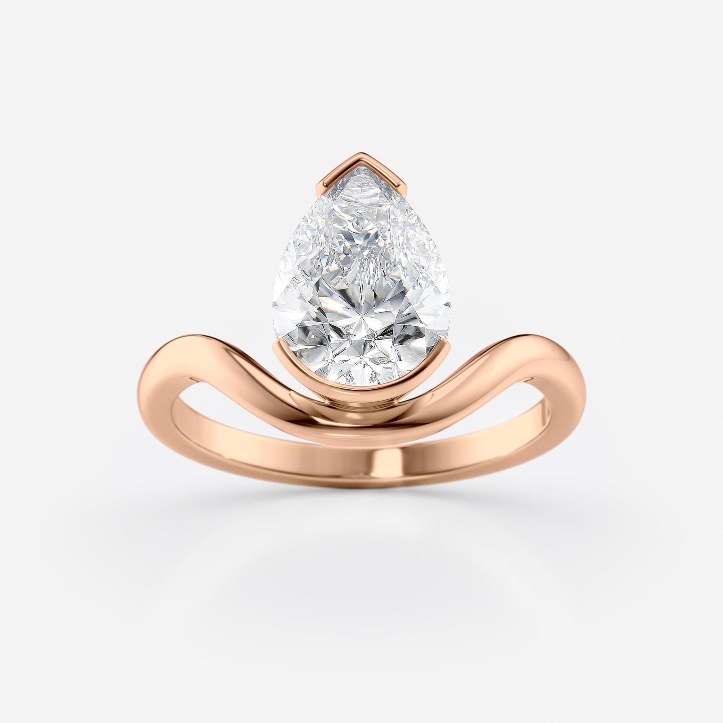 2 CT Pear Cut Half Bezel Floating Solitaire Moissanite Engagement Ring