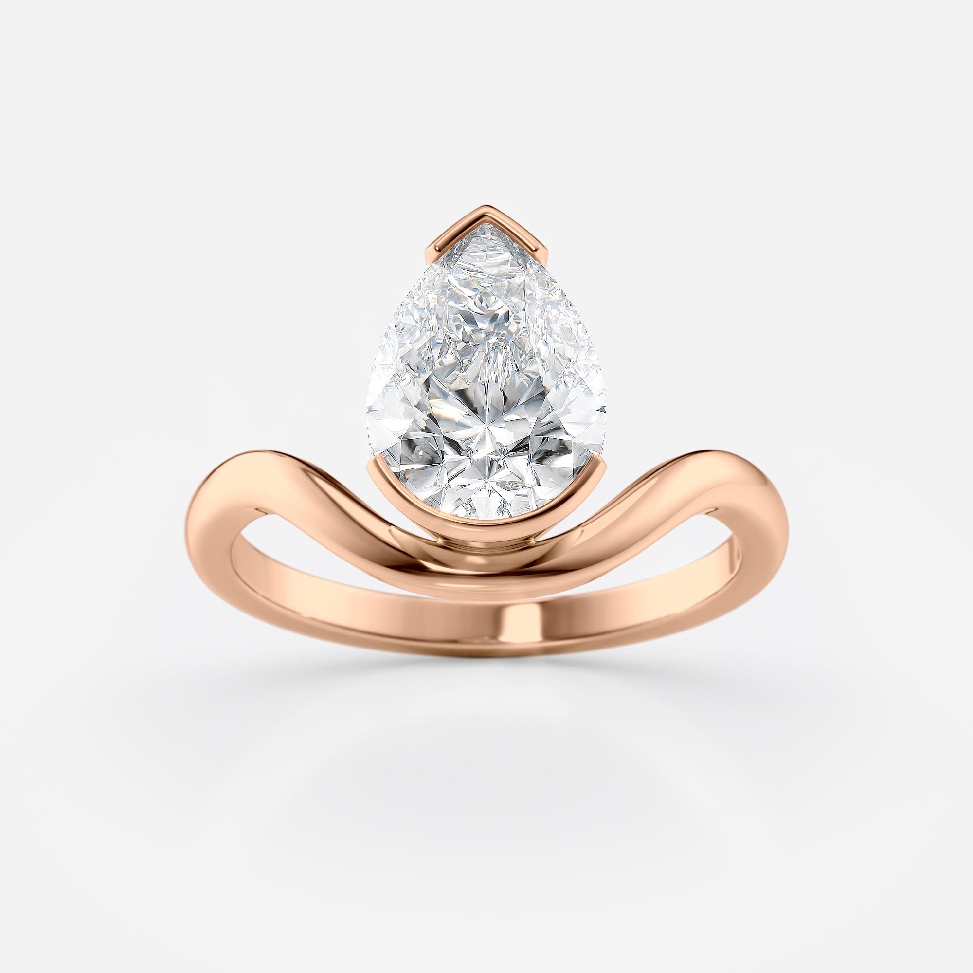 2 CT Pear Cut Half Bezel Floating Solitaire Moissanite Engagement Ring
