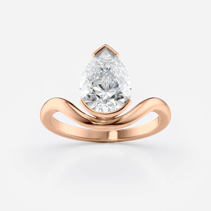 2 CT Pear Cut Half Bezel Floating Solitaire Moissanite Engagement Ring