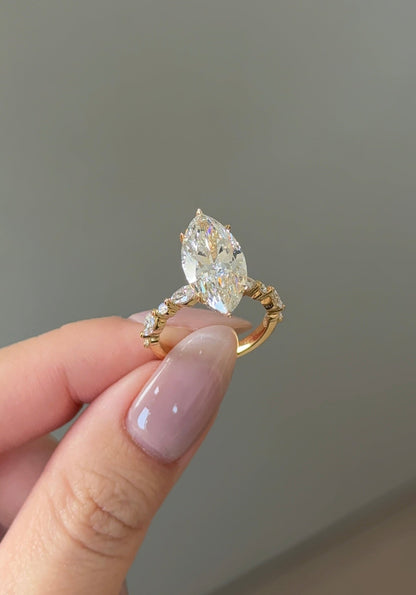 4 CT Marquise Cut Lab grown Diamond Hidden Halo Engagement Ring