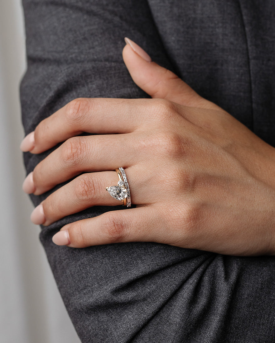 1.85 CT - 2.85 CT Pear Cut Lab grown Diamond Side Stones Engagement Ring