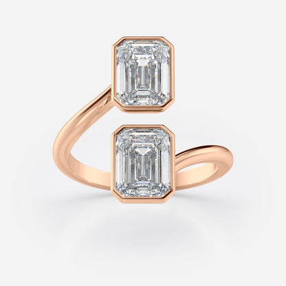 3 TCW Double Emerald Cut Bezel Bypass Moissanite Engagement Ring