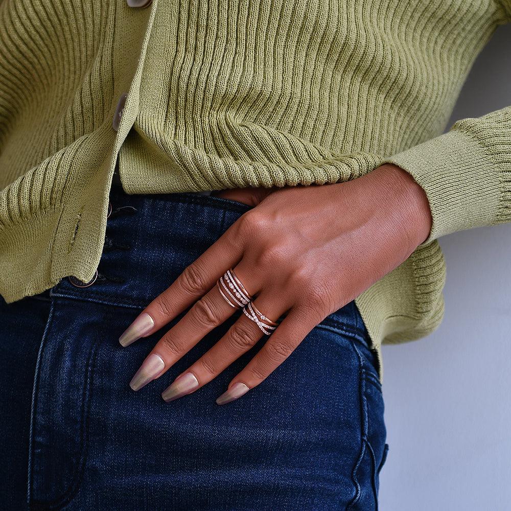 0.28 TCW  Round Moissanite Criss Cross Style Wedding Band