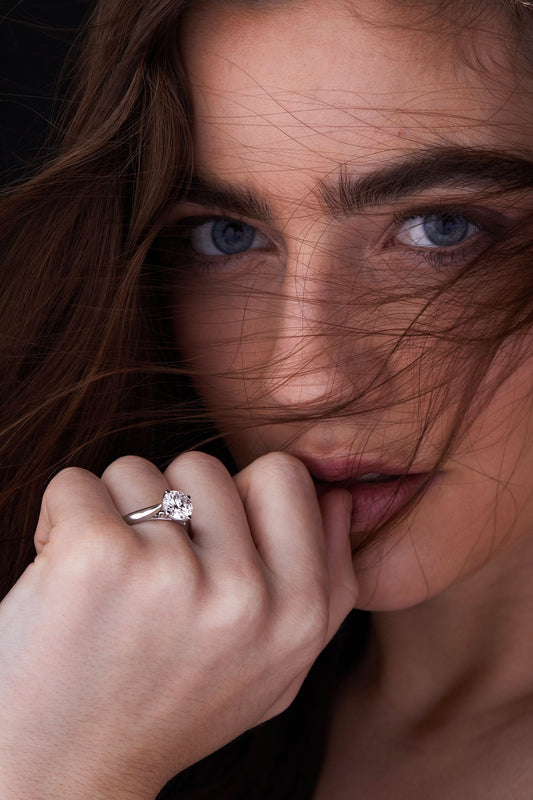 2 CT Round Cut Cathedral Setting Solitaire Moissanite Engagement Ring