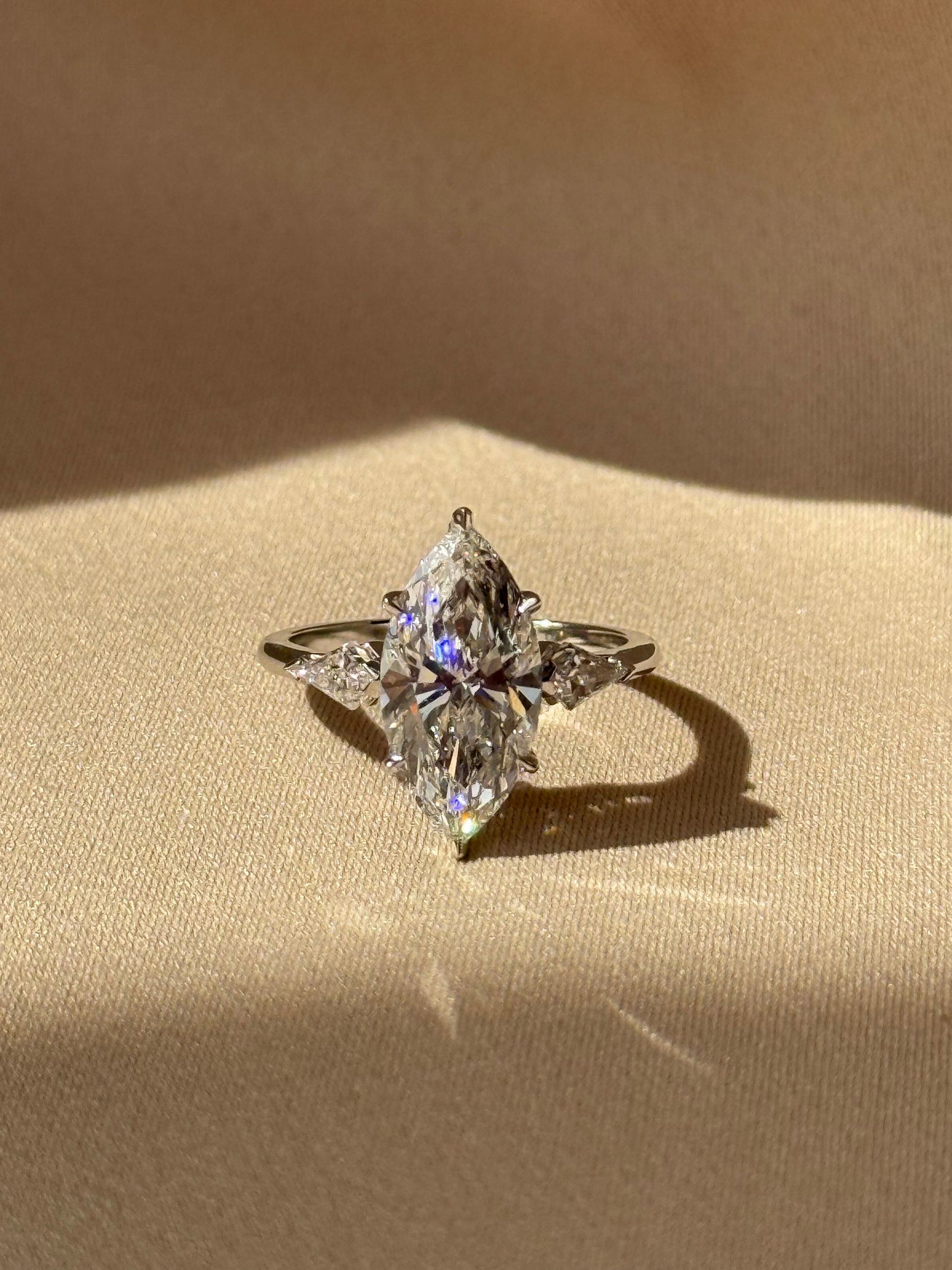 3 CT Marquise Cut Lab grown Diamond Three Stone Engagement Ring