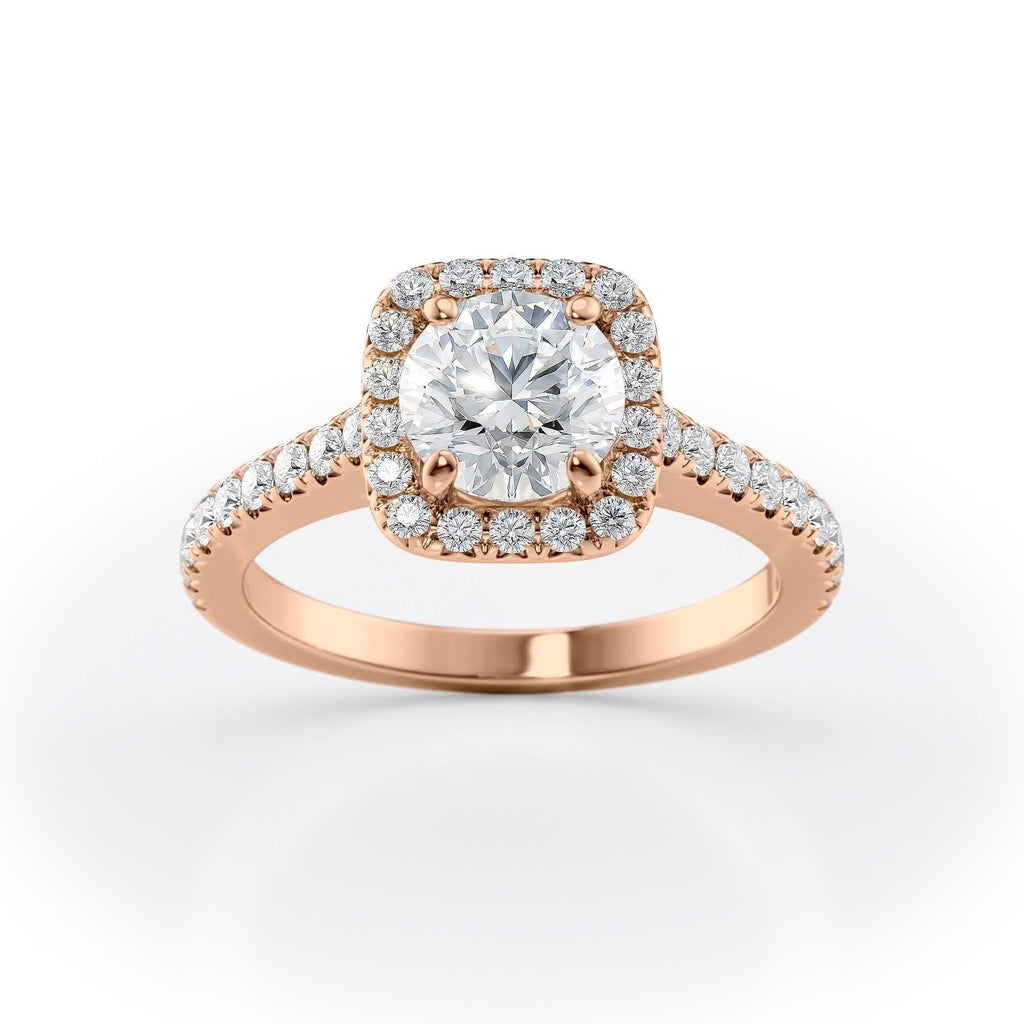 1 CT - 2 CT Round Cut Halo Pave Moissanite Engagement Ring