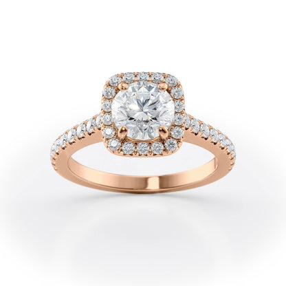 1 CT - 2 CT Round Cut Halo Pave Moissanite Engagement Ring