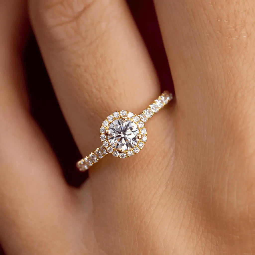 0.5 CT - 2 CT Round Cut Halo & Pave Style Moissanite Engagement Ring