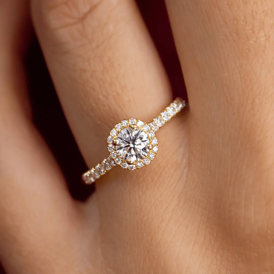 0.5 CT - 2 CT Round Cut Halo & Pave Style Moissanite Engagement Ring