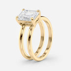 2 CT Emerald Cut Double Band Solitaire Moissanite Engagement Ring