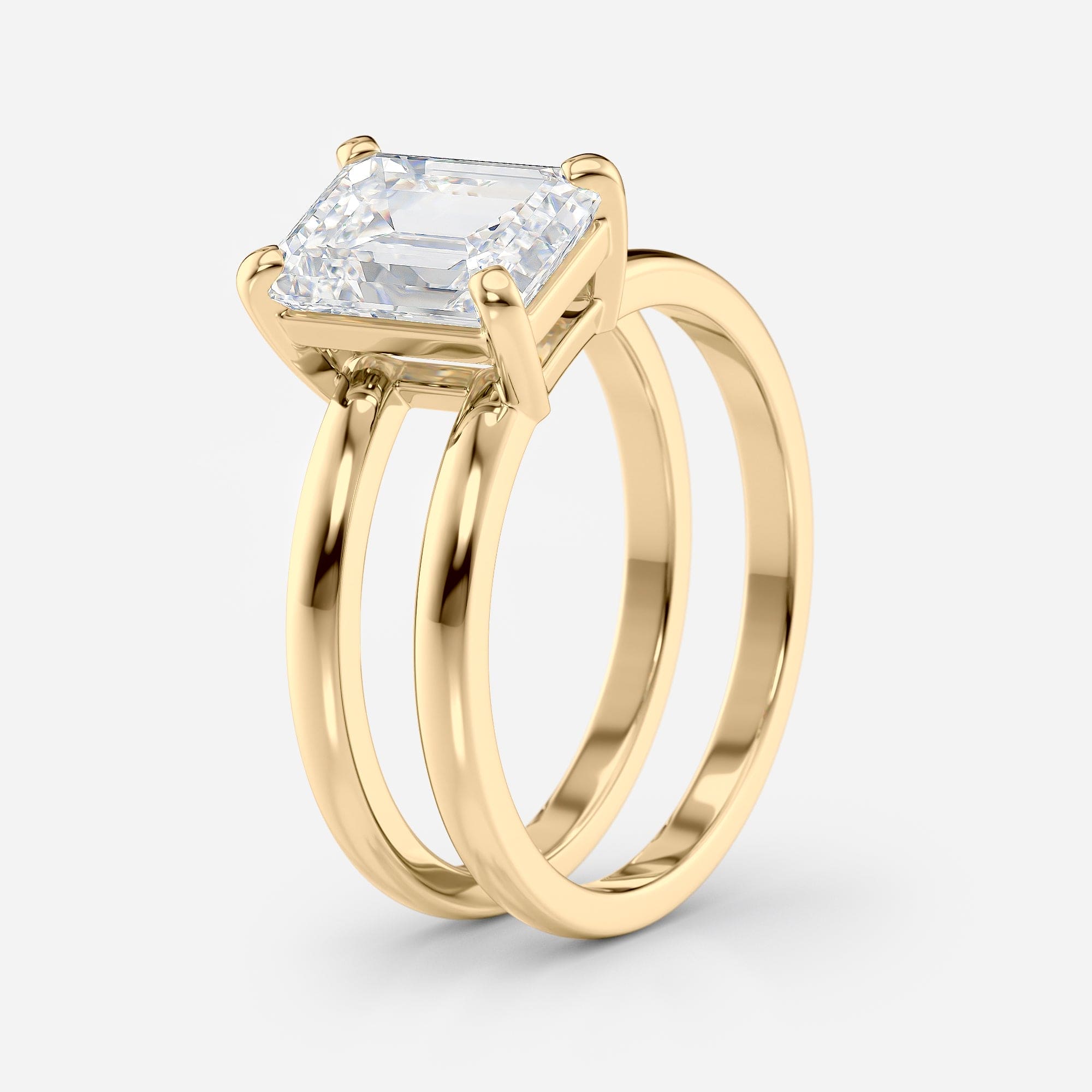 2 CT Emerald Cut Double Band Solitaire Moissanite Engagement Ring