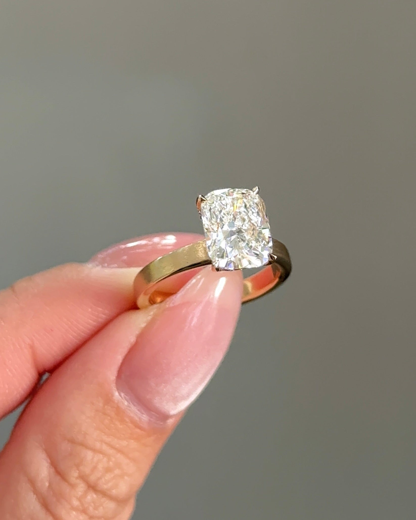 3.02 CT Cushion Cut Lab grown Diamond Cigar Band With Hidden Halo Engagement Ring