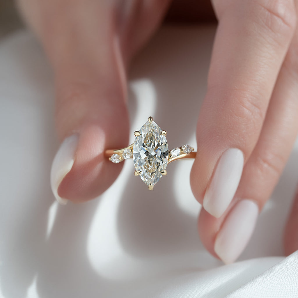 1.5 CT - 3 CT Marquise Cut Hidden Halo Cluster Moissanite Engagement Ring