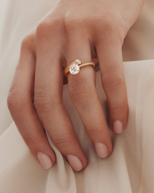 1 CT Round Cut Lab grown Diamond Bypass Side Stone & Half Pave Engagement Ring