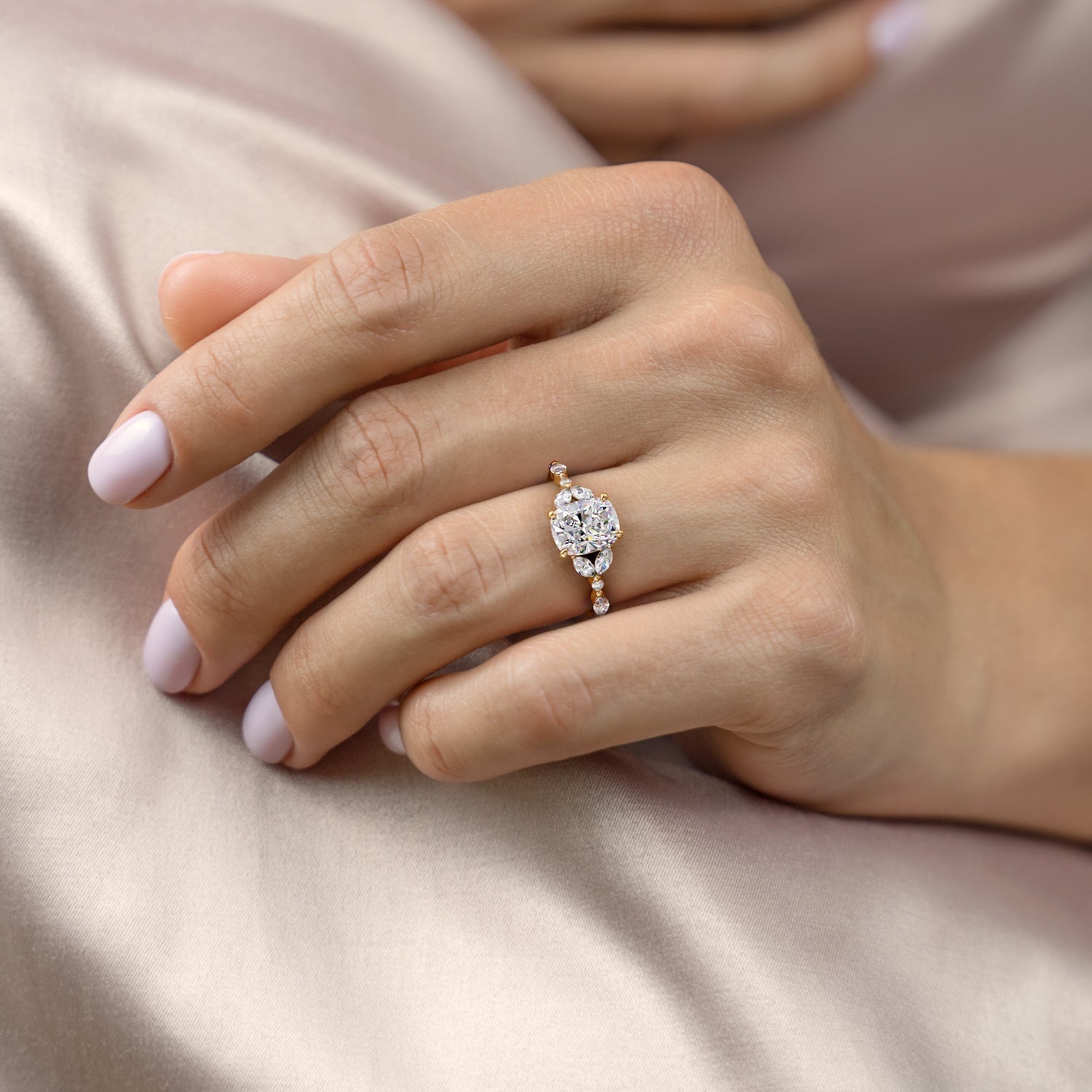1 CT - 2 CT Elongated Cushion Cut Cluster Moissanite Engagement Ring