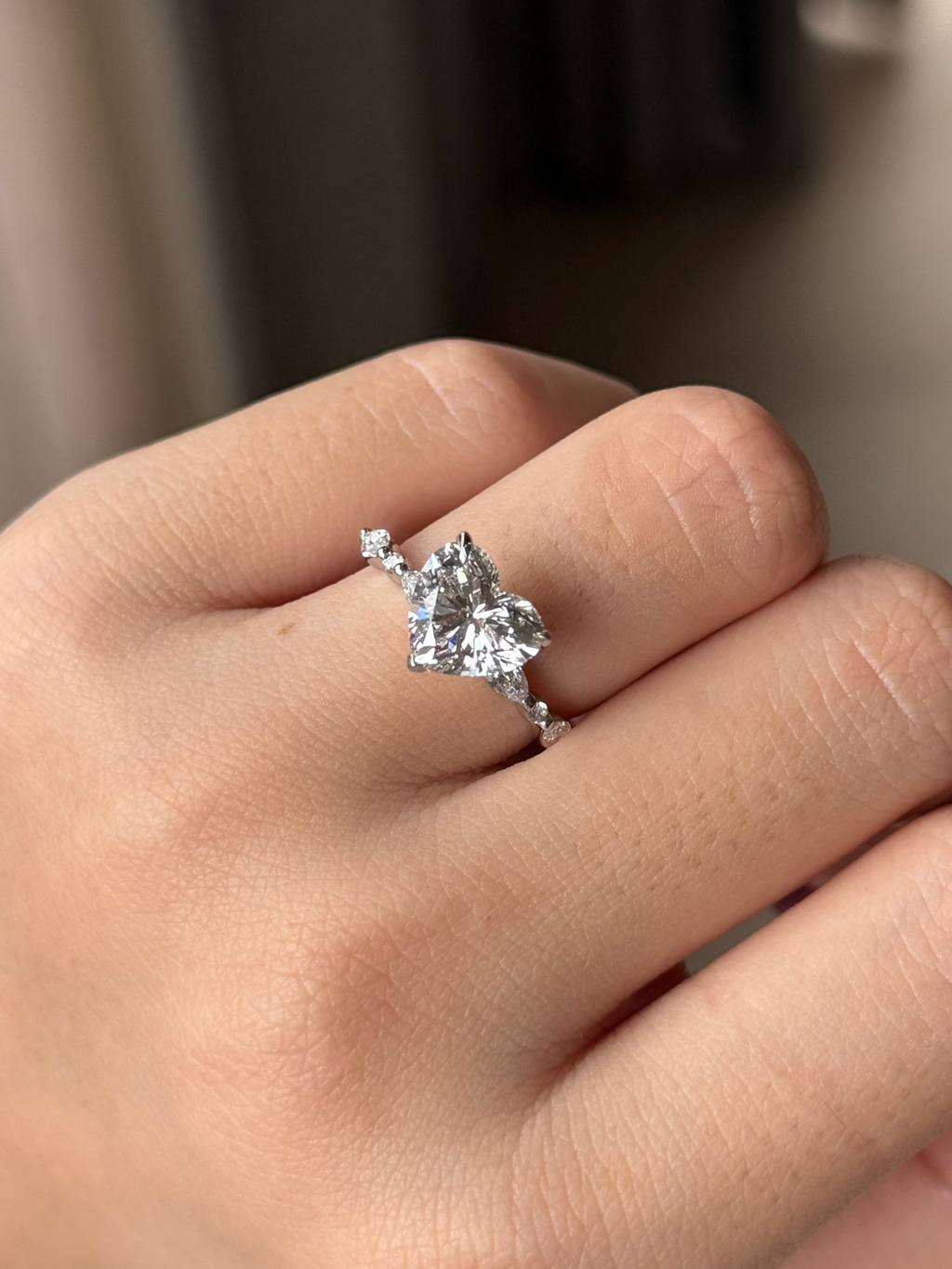 2 CT Heart Cut Lab grown Diamond Glitter Pave with Hidden Halo Engagement Ring