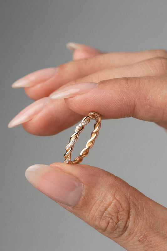 Round Moissanite Twisted Full Eternity Wedding Band