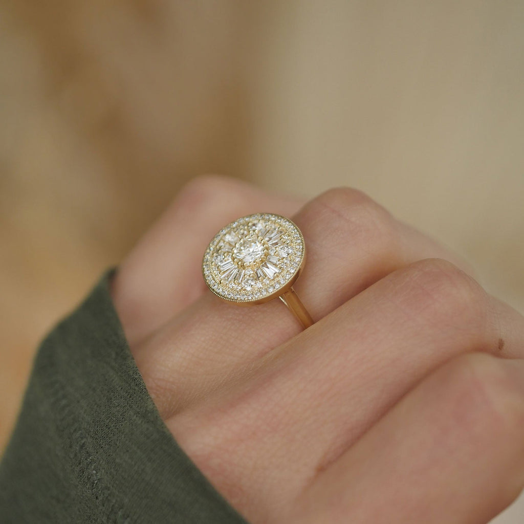 0.35 CT Round Cut Moissanite Halo Cluster Mosaic Engagement Ring