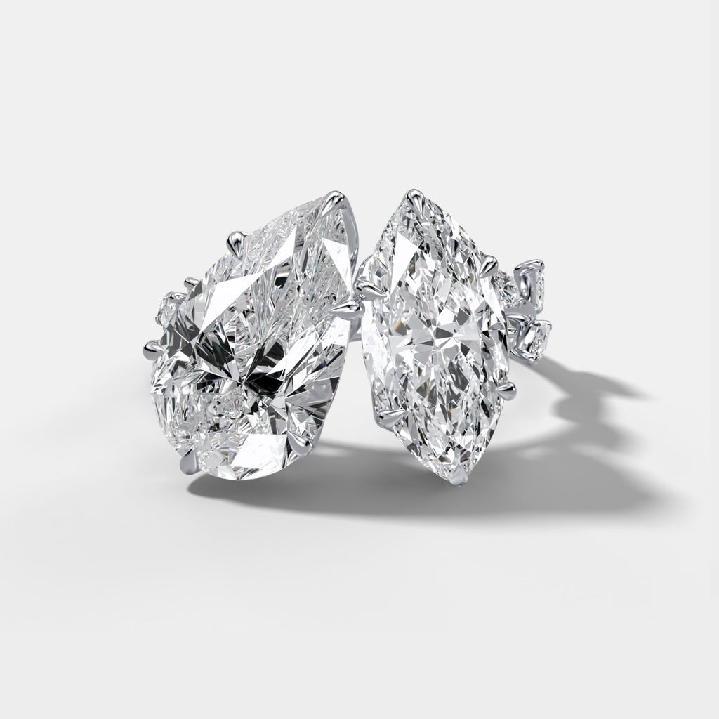 3.5 TCW Pear & Marquise Cut Lab grown Diamond Two Stone Nature Inspired Engagement Ring