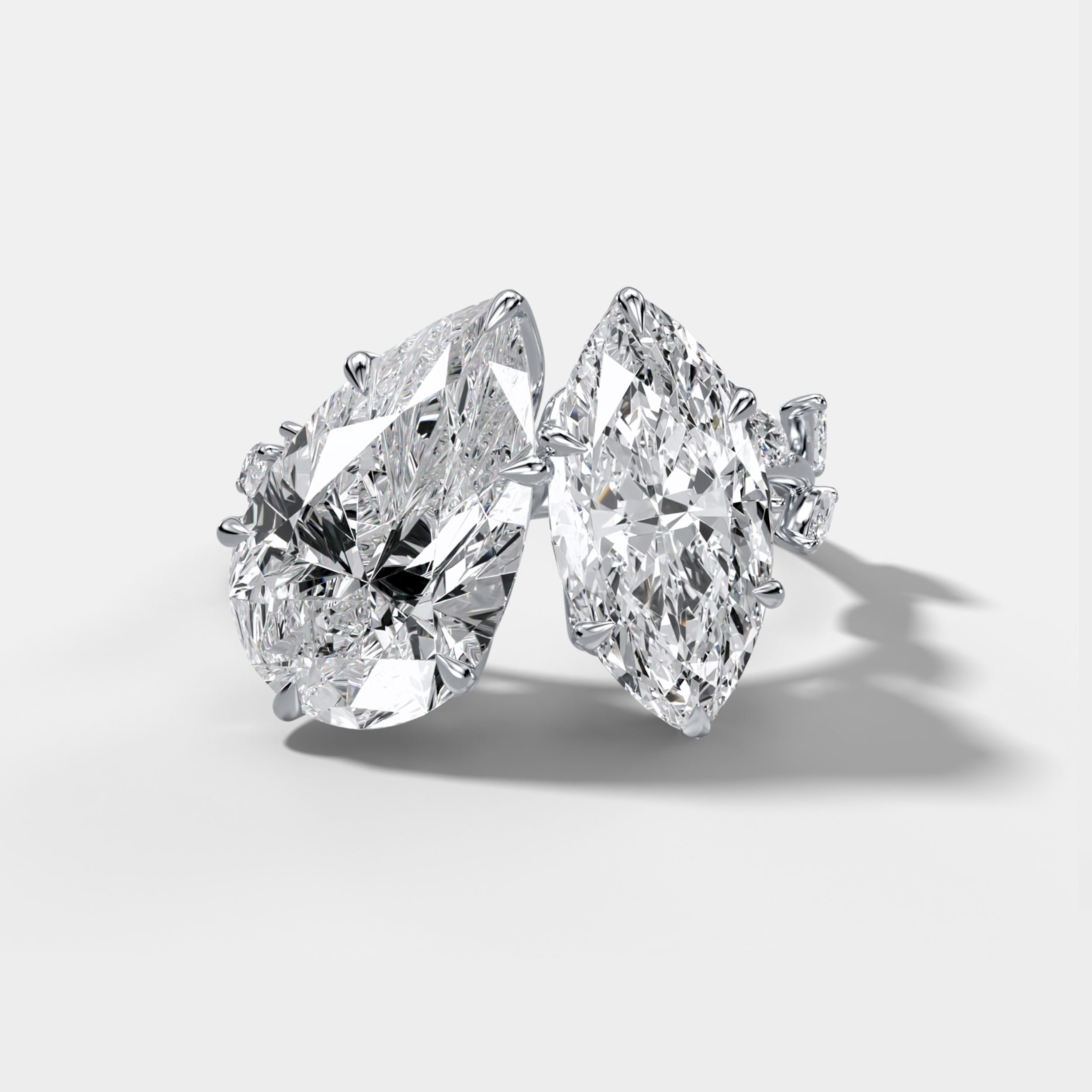 3.5 TCW Pear & Marquise Cut Lab grown Diamond Two Stone Nature Inspired Engagement Ring