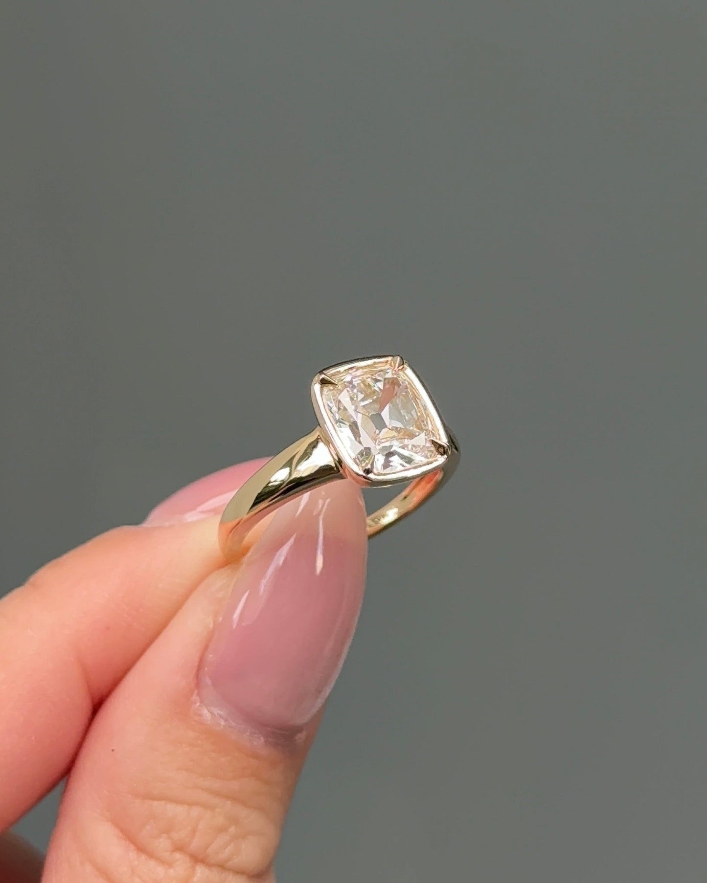 2.13 CT Cushion Cut Lab grown Diamond Bezel Engagement Ring