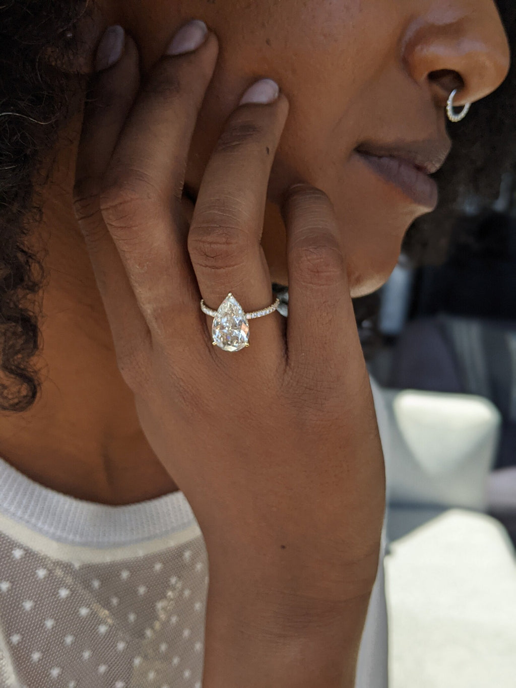 3 CT Pear Cut Hidden Halo & Pave Moissanite Engagement Ring