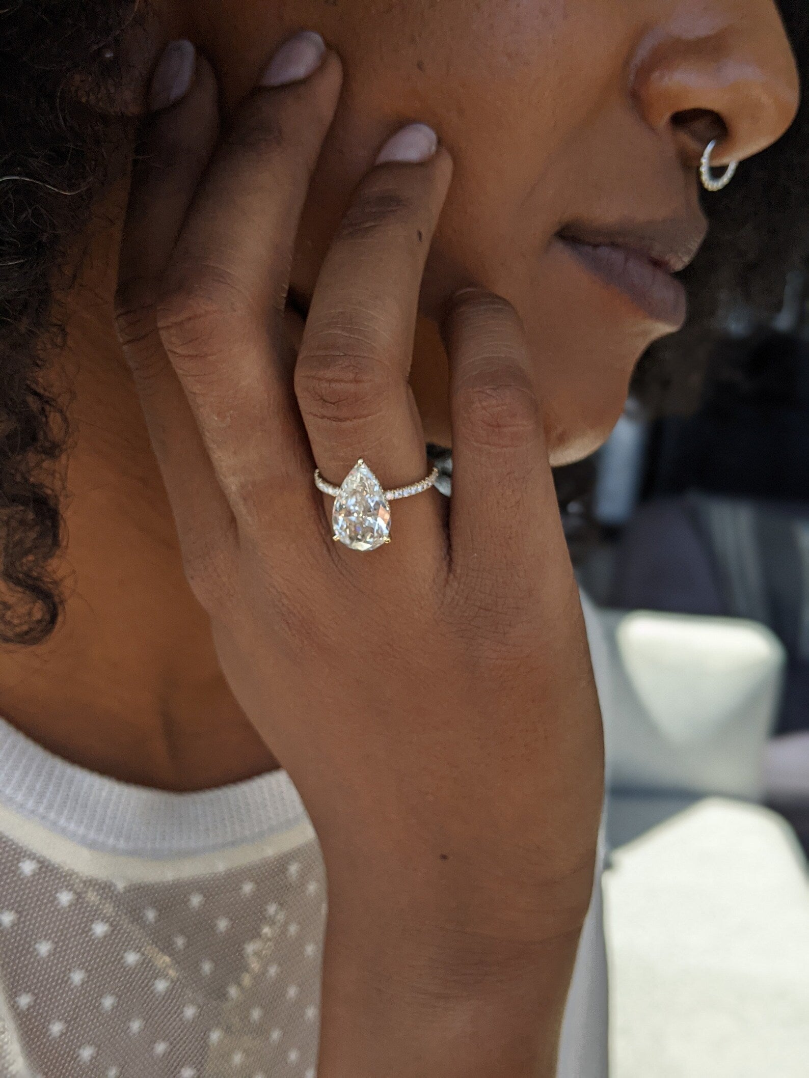 3 CT Pear Cut Hidden Halo & Pave Moissanite Engagement Ring