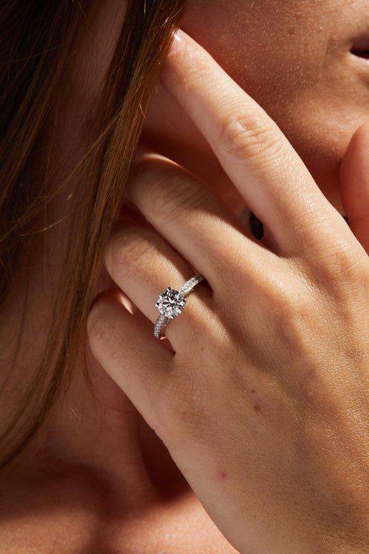 1.5 CT Round Cut Pave Unique Moissanite Engagement Ring