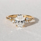 1.3 CT - 2.5 CT Oval Cut Cluster With Chevron Style Band Moissanite Engagement Ring