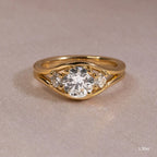1.3 CT - 3 CT Round Cut Semi Bezel Three Stone Moissanite Engagement Ring