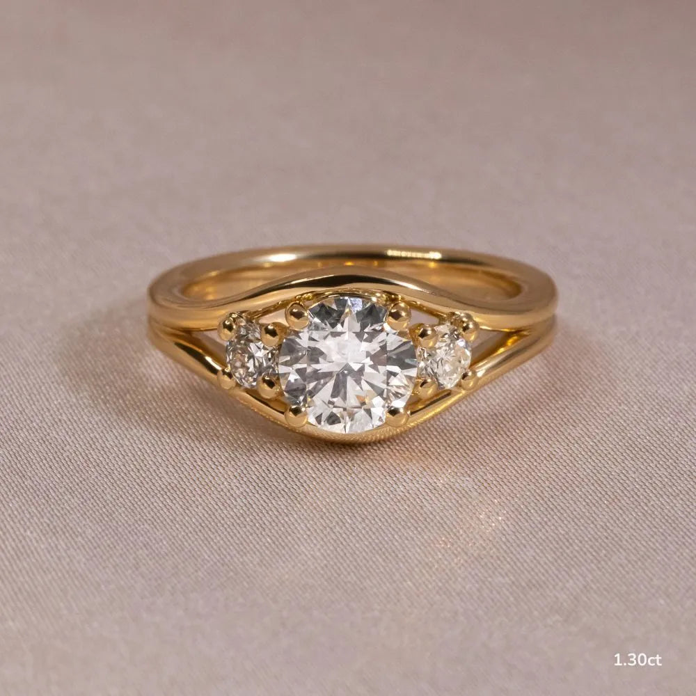 1.3 CT - 3 CT Round Cut Semi Bezel Three Stone Moissanite Engagement Ring