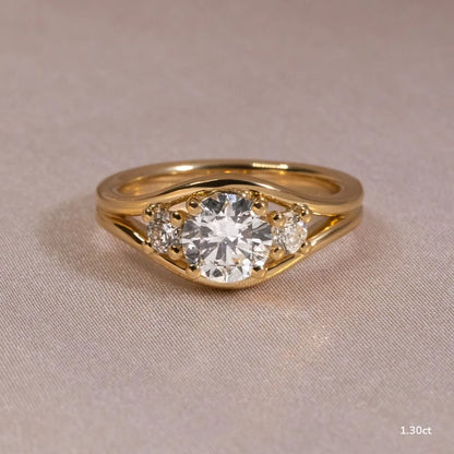 1.3 CT - 3 CT Round Cut Semi Bezel Three Stone Moissanite Engagement Ring