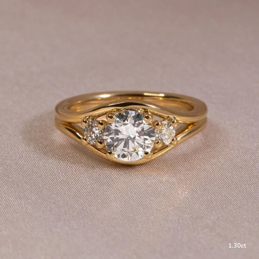 1.3 CT - 3 CT Round Cut Semi Bezel Three Stone Moissanite Engagement Ring