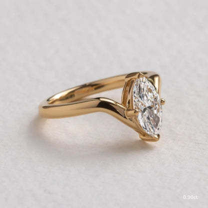 0.9 CT - 1.9 CT Marquise Cut V-shaped Band Solitaire Moissanite Engagement Ring