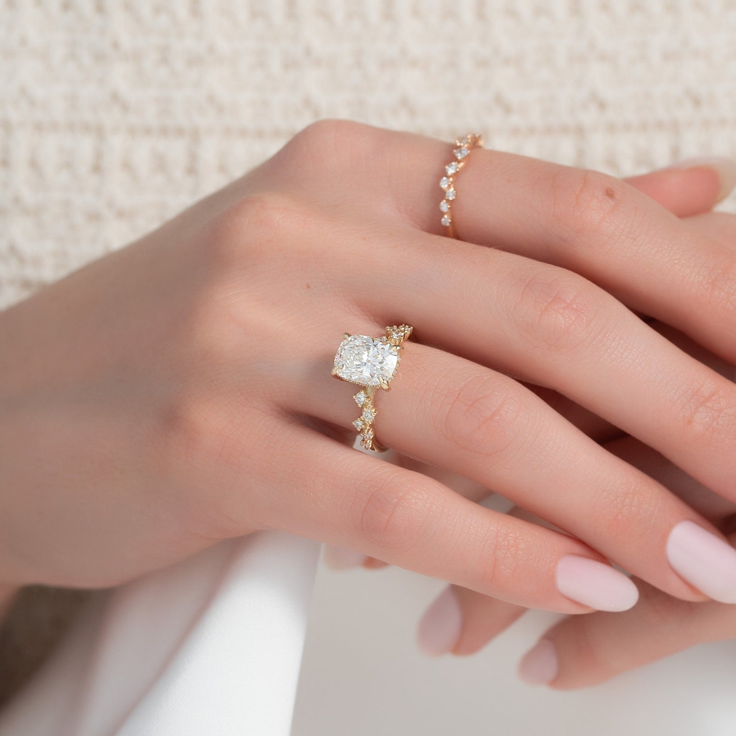 2 CT - 2.5 CT Elongated Cushion Cut Cluster Moissanite Engagement Ring