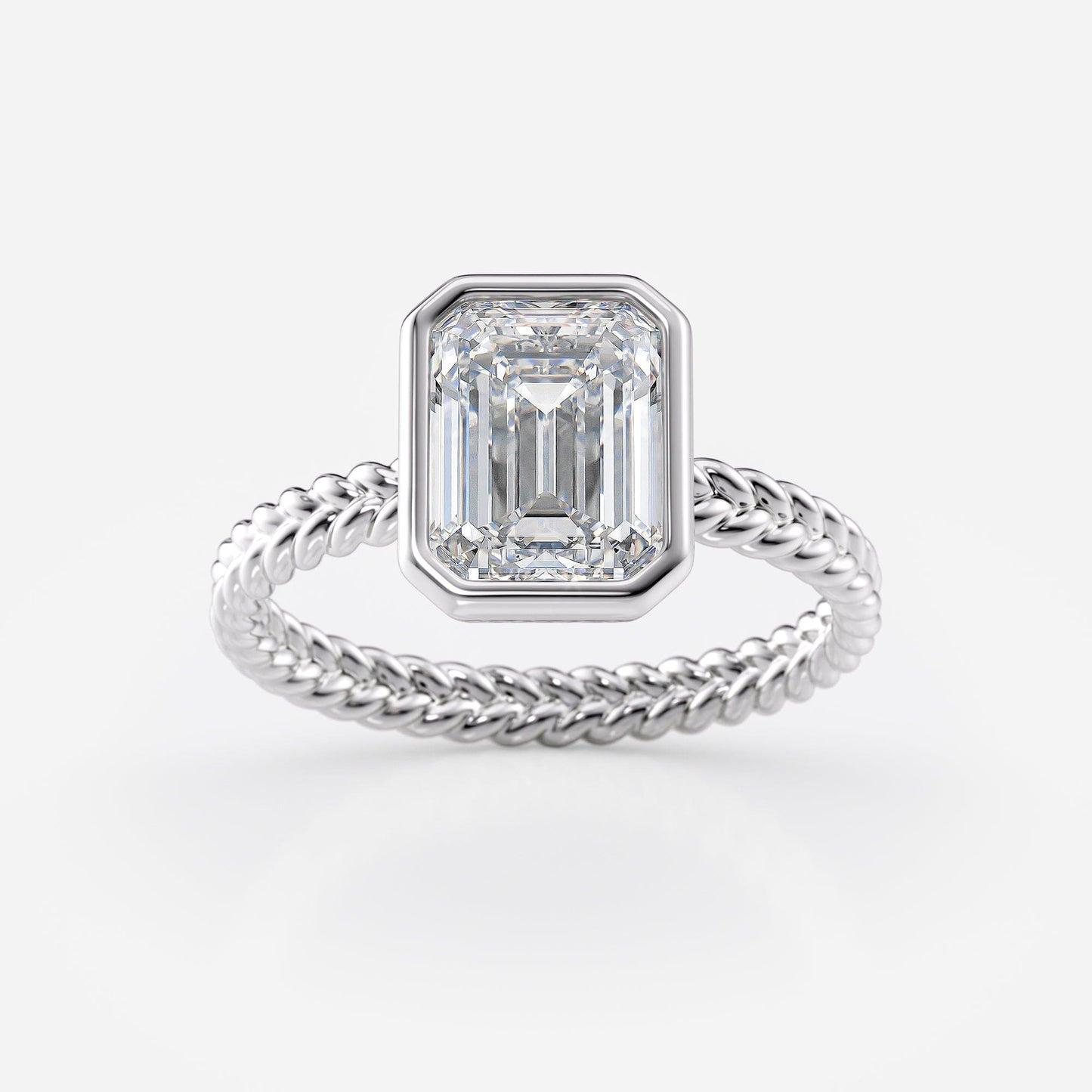 2 CT Emerald Cut Braided Rope Style Bezel Moissanite Engagement Ring