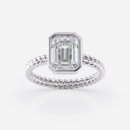 2 CT Emerald Cut Braided Rope Style Bezel Moissanite Engagement Ring