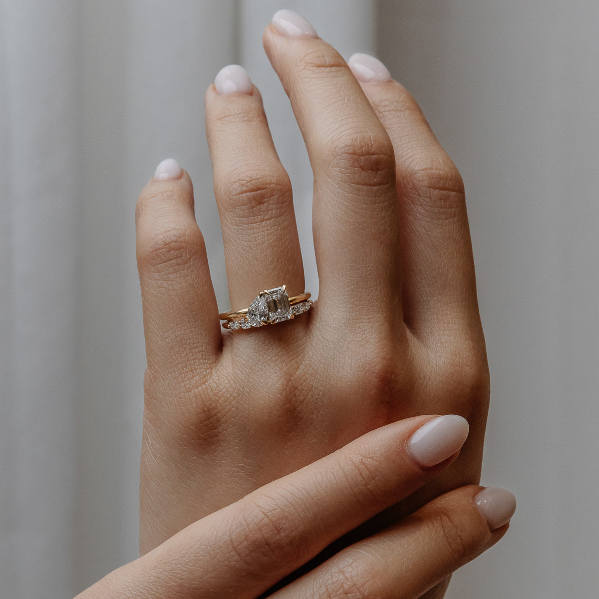 1.47 TCW Emerald & Pear Cut Lab grown Diamond Two Stone Engagement Ring